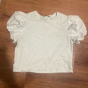 Zara White Puff Ruffle Sleeve Tee